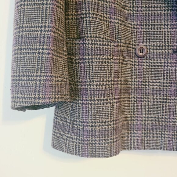 Sasson Petite | Women's Vintage Plaid Wool Blend Double Button Blazer (Size 8) - Picture 9 of 16